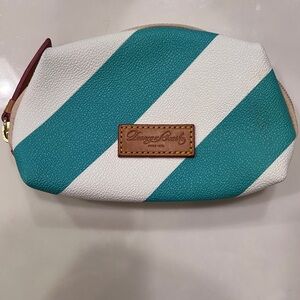 Dooney & Bourke Turquoise and White Striped Cosmetic Case